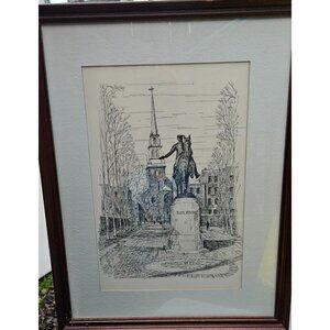 Vintage Clark M. Goff Old North Church Framed Art Print (1968) Paul Revere 17x13